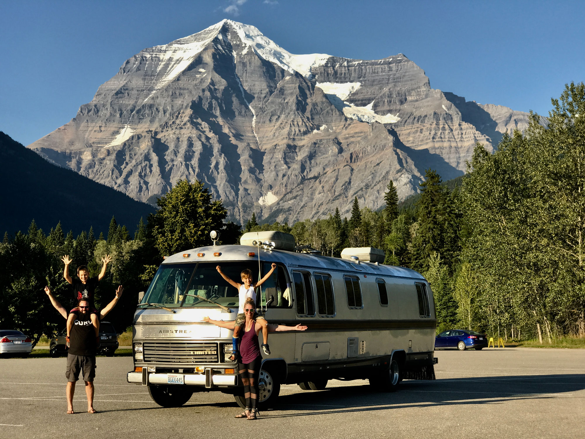 The Wild Family celebrating our new purchase in front of Mt Robson
